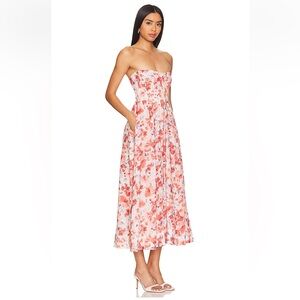 Lola Corset Midi Dress in Red Floral